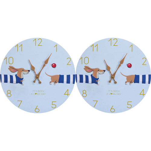 2PK LVD Dachshund Hanging Wall Clock Analogue 34cm Round Decor