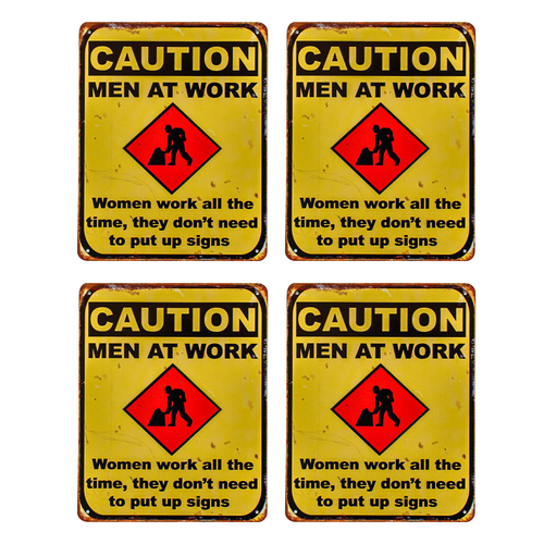 4PK LVD Iron Caution Men at Work Sign Wall Decor 20x25cm