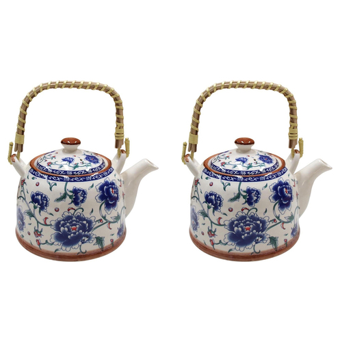 2PK LVD Blue Flowers 18cm Ceramic Teapot Decorative Brewing Tea Pot w/ Handle