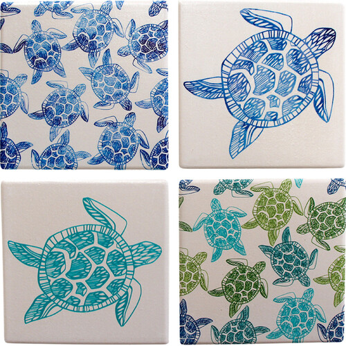 4pc LVD Coasters Turtle Stencil Ceramic Cup/Mug Mat Table Protector Square