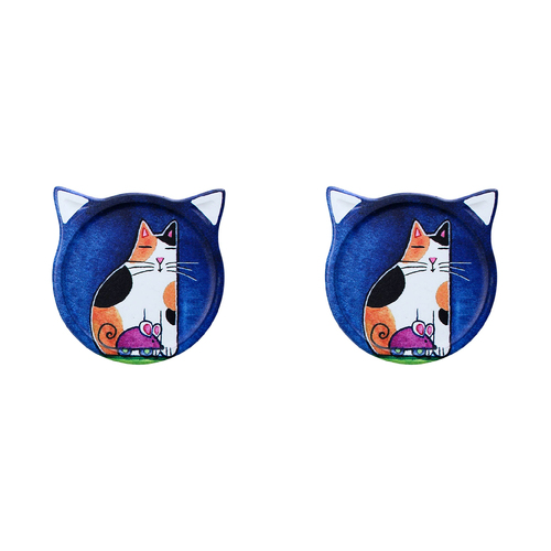 2PK LVD Ceramic Coasters Cat Paintings Home/Kitchen Decor 10.5cm Round Assorted