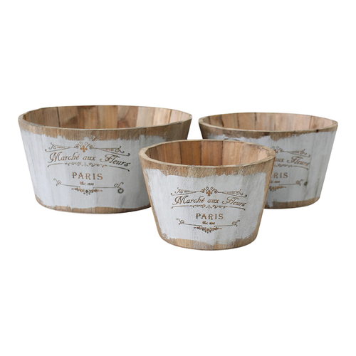 3pc LVD Market 17.5/22/26.5cm MDF Barrel Planters Set Round