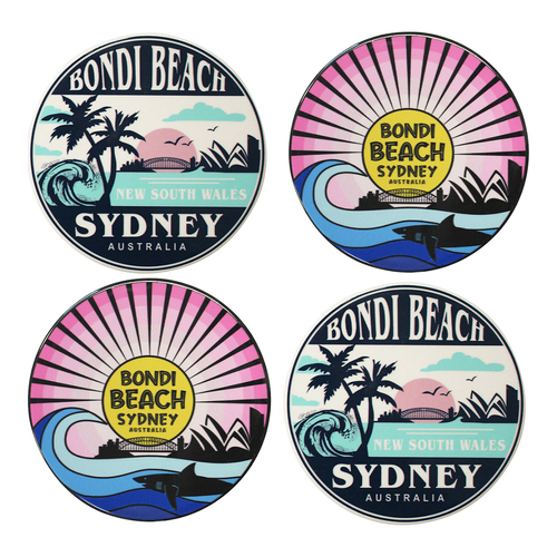 LVD 4PK Ceramic 9.5cm Bondi Beach Coaster Mat Set Round