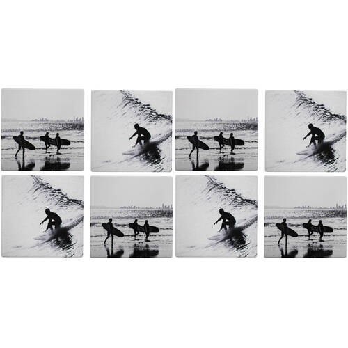 8pc LVD Ceramic Coasters Table Protector Square 9x9cm - BW Surfers