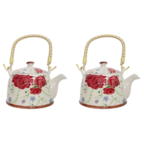 2PK LVD Garden 18cm Ceramic Teapot Decorative Brewing Tea Pot w/ Handle