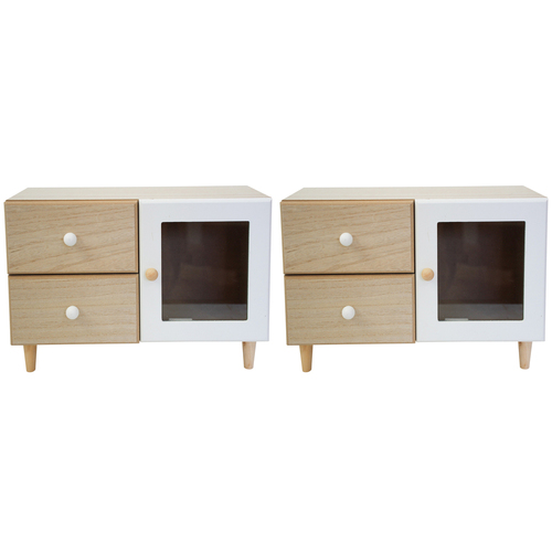 2PK LVD MDF/Glass Drawers Display Scandi Low Home Storage Decor 30x21cm