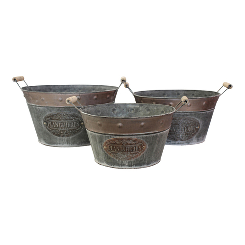 LVD 3pc Round 23/26/29cm Herbs Planter w/ Handle Set - Brown