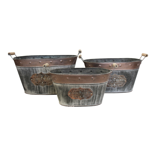 LVD 3pc MDF Oval 25.5/30/34.5cm Herbs Planter w/ Handle Set - Brown