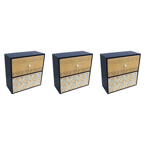 3PK LVD MDF Drawers Silk Road Decorative Home Room Decor 22x22cm