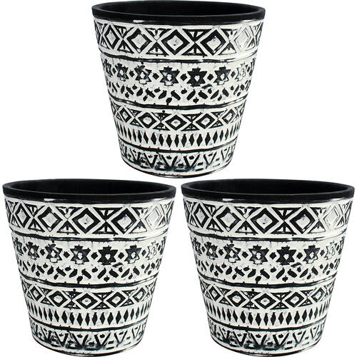 3PK LVD Ceramic Planter Tribal 1 Home/Garden Decor 13x13cm - Black