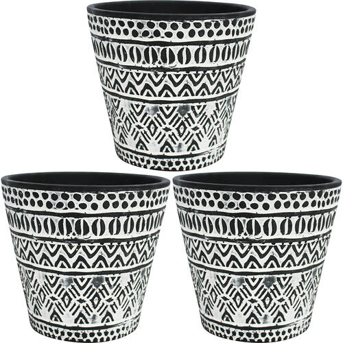 3PK LVD Ceramic Planter Tribal 3 Home/Garden Decor 13x13cm - Black