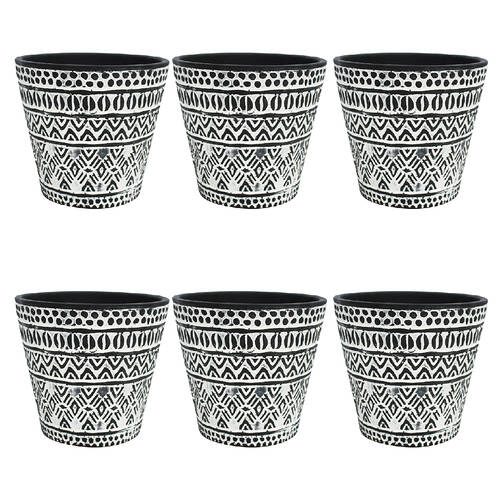 6PK LVD Ceramic Planter Tribal 3 Home/Garden Decor 13x13cm - Black