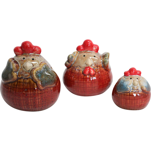 LVD Chickens Tartan 3pc Decorative Sculpture Home/Lounge Decor