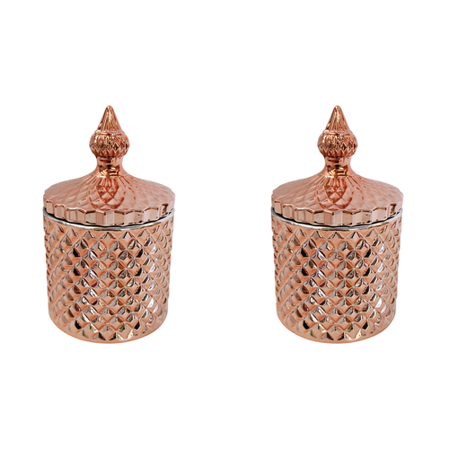 2PK LVD Glass Cruz Trinket Box Storage Decor Round 14.5cm - Rose Gold