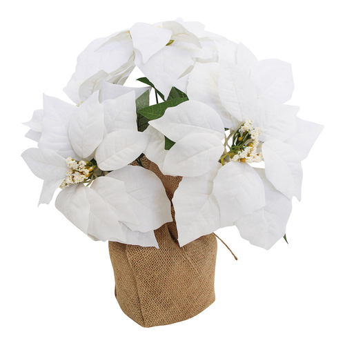 LVD Potted 38cm Poinsettia Artificial Flower Faux Plant Large - White