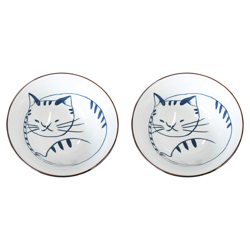 2PK LVD Ceramic 17.5cm Simba Cat Bowl Round Dinnerware Large - White