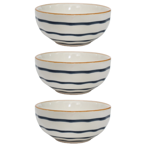 3PK LVD Ceramic 11.5cm Dip Bowl Stripe Round Dinnerware - White