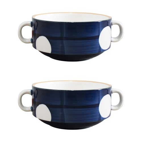 2PK LVD Spot Ceramic 16.5cm Soup Mug Bowl w/ Handles - Blue