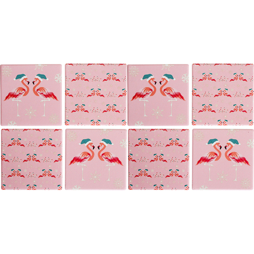 2x 4pc LVD Coasters Xmas Flamingos Decorative Barware/Serveware Home Kitchen