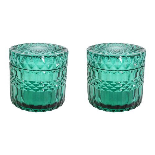 2PK LVD Glass Trinket Box Storage Decor Round Vers Small 9cm - Azure