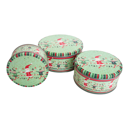 3pc LVD Dancing Elves 14/17/20cm Metal Tin Home/Kitchen Set Round