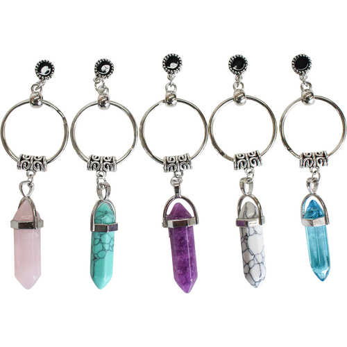 5pc LVD Acrylic/Metal 7cm Gemstones Keyring Set Hanging Bag/Key Accessory