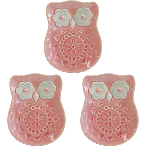 3PK LVD Ceramic Ornament Owl Plate Berry Decorative Home Decor