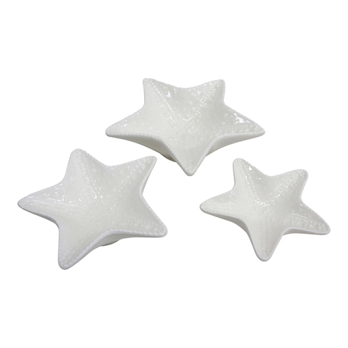 LVD 3pc Ceramic 13.5/16.5/20cm Starfish Plate Set Home Decor - White