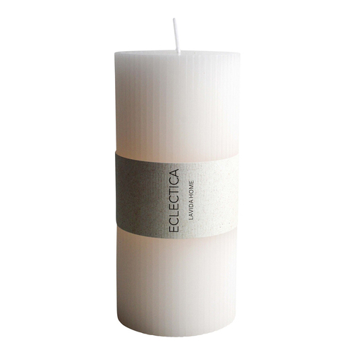 LVD Ribbed Scented Elegant 15cm Pillar Wax Candle - White