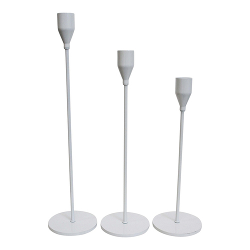 LVD 3pc Metal 24/29/34cm Stick/Taper Candle Holder Set - White