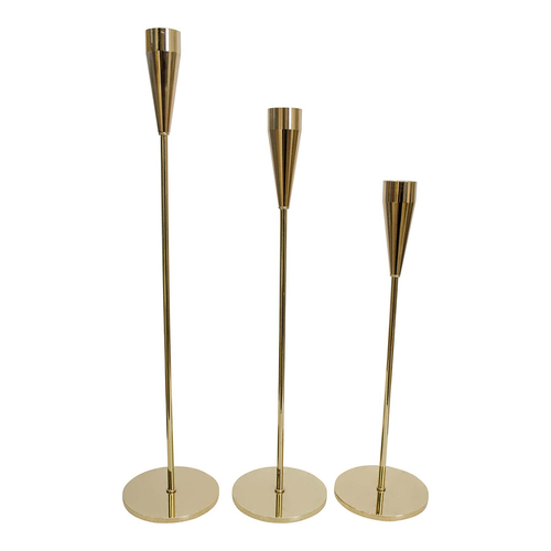 LVD 3pc Metal 26/31/36cm Stick/Taper Candle Holder Set - Gold