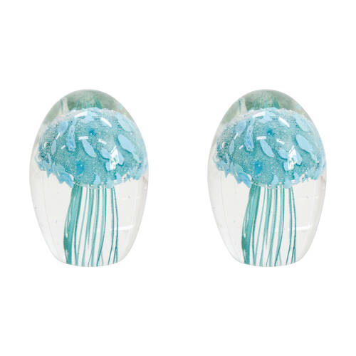 2PK LVD Glass Jellyfish Figurine Small Home/Office Decor 6x8cm - Aqua