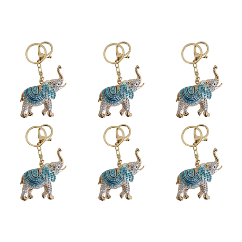 6PK LVD Keyring Elephant Aqua Themed Womens Stylish Key Chain 