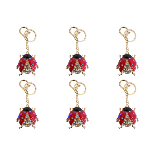 6PK LVD Keyring Ladybug Red Themed Womens Stylish Key Chain 