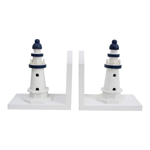 LVD 2pc Lighthouses 34cm Bookend MDF Book Holder - White