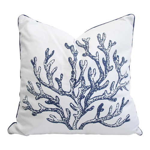 LVD Coral Fringe 45cm Cushion Pillow Square - White/Blue