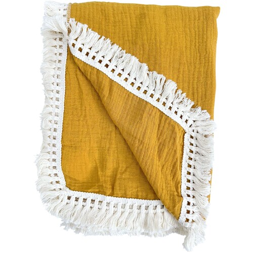 LVD 130cm Cotton Throw w/ Tassels Square Blanket Sunstone