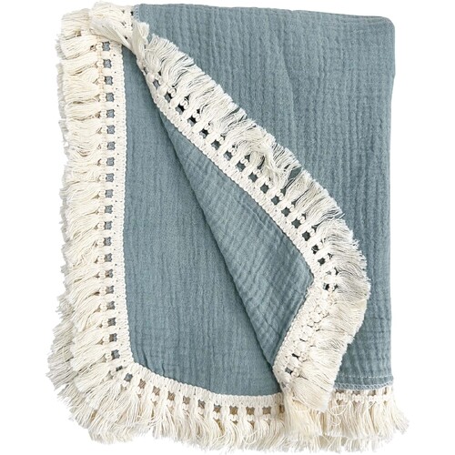 LVD 130cm Cotton Throw w/ Tassels Square Blanket Tidal