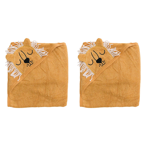 2PK LVD Cotton/Polyester Baby Hooded Lion Bath Towel 90cm - Brown