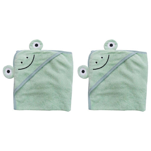 2PK LVD Cotton/Polyester Baby Hooded Frog Bath Towel 90cm - Green