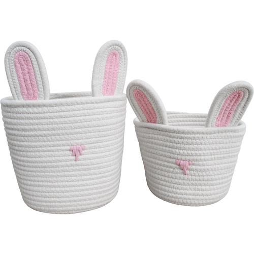 2pc LVD Cotton Basket Bunnykins 30/24cm - White/Pink