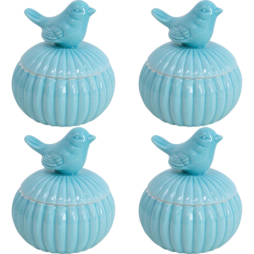 4PK LVD Trinket Jar Teal Bird Decorative Display Home Lounge Decor