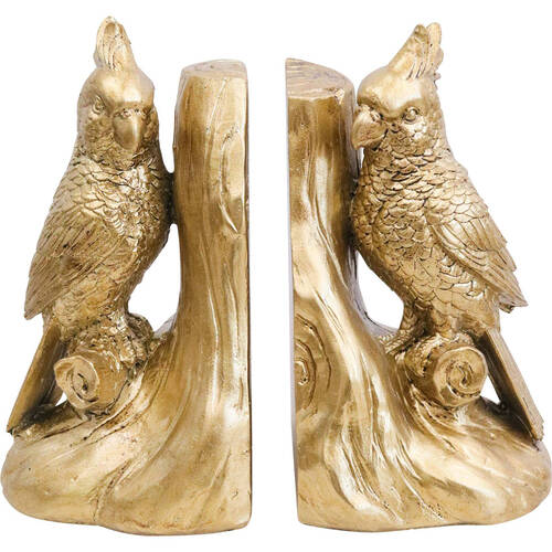 LVD Resin Bookends Pair Cockatoo Book Holder 24x20cm Gold