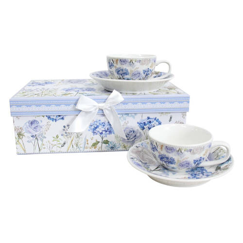 4pc LVD Hydrangea Ceramic Tea Cup/Saucer Drinkware Set