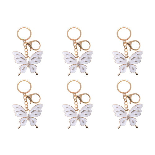 6PK LVD Keyring White Butterfly Themed Womens Stylish Key Chain 