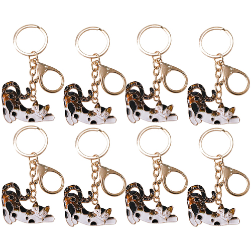 8PK LVD Keyring Stretching Cat Themed Womens Stylish Key Chain 