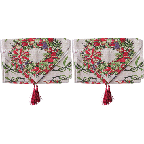 2PK LVD 34x180cm Polyester Wreath Christmas Table Runner Home Decor