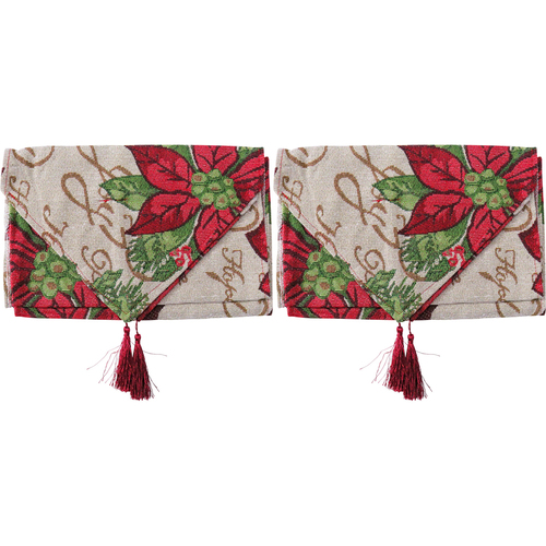 2PK LVD 34x180cm Polyester Table Runner Poinsettia Home Decor