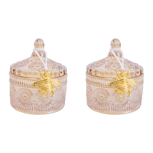 2PK LVD Glass Trinket Decorative Jewellery Storage 8.5x10cm - Chloe Amber