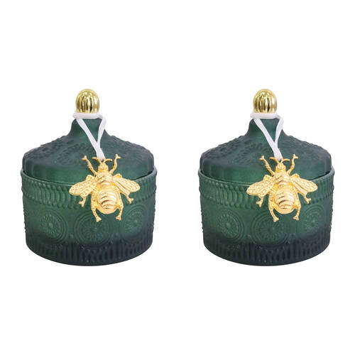 2PK LVD Glass Chloe Trinket Box Storage Decor Round 10cm - Forest